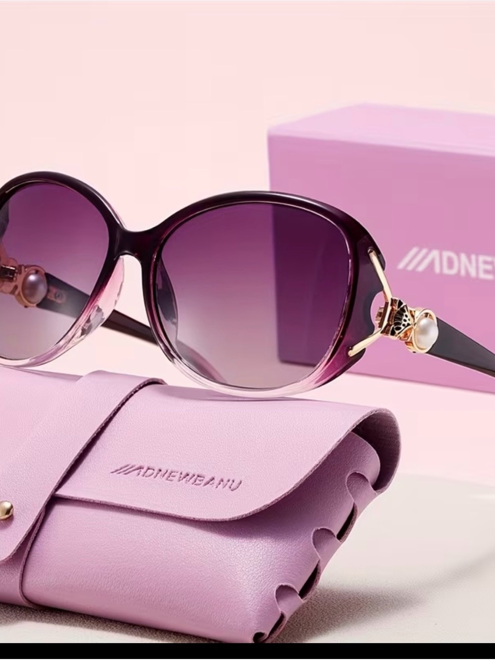 Women's Purple Gradient Oversized Sunglasses with Pearl Accent